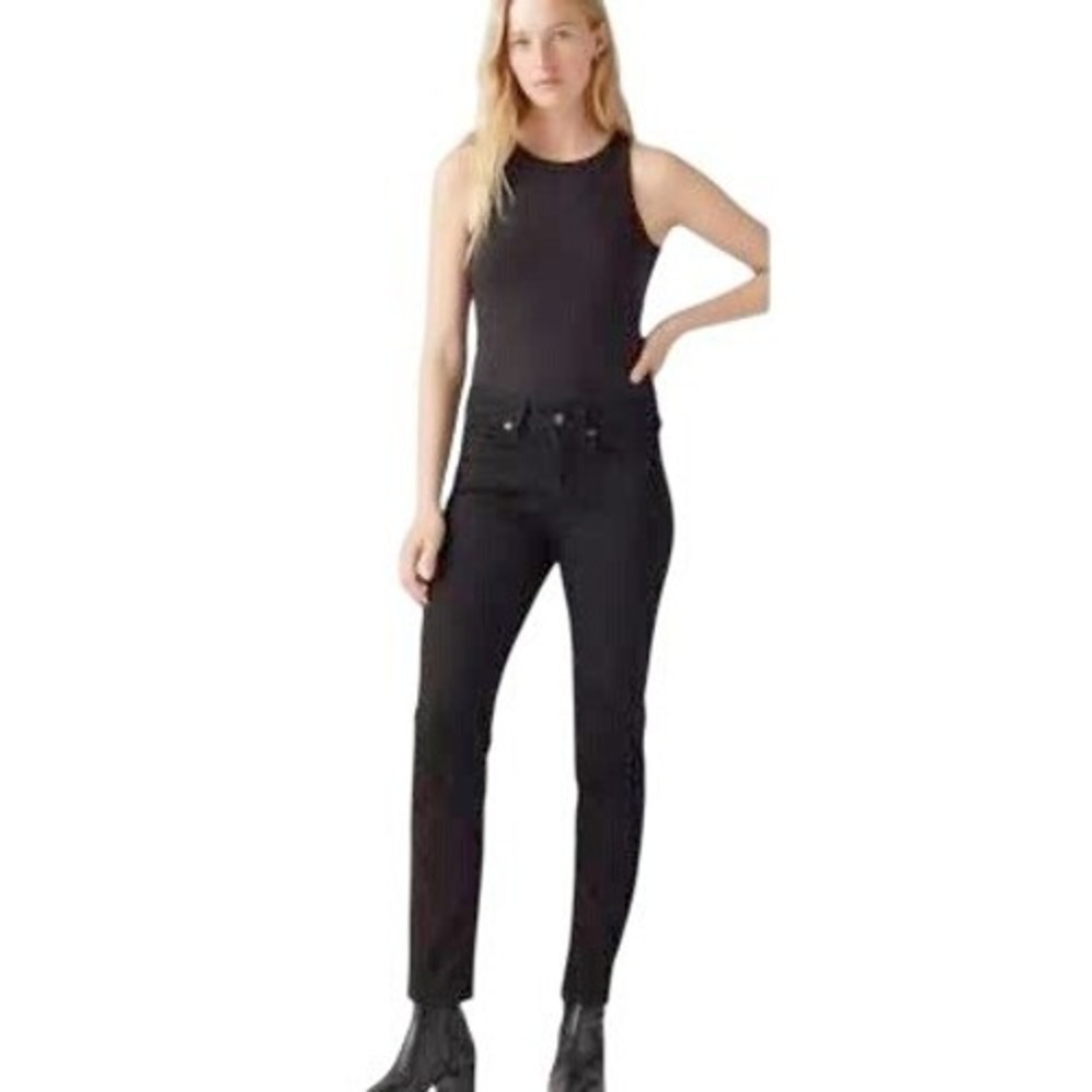 Levi's Perfect Waist 525 Straight Leg Denim Jeans Black Size 14 Rock Grunge Moto